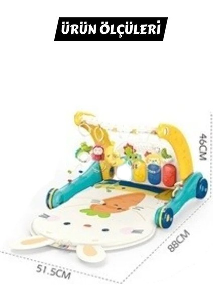 Piyanolu 2 In 1 Bebek Yürüteci ve Tavşan Desenli Oyun Halısı Sesli Işıklı 88 cm fırsatları