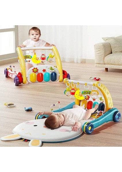 Piyanolu 2 In 1 Bebek Yürüteci ve Tavşan Desenli Oyun Halısı Sesli Işıklı 88 cm indirimleri
