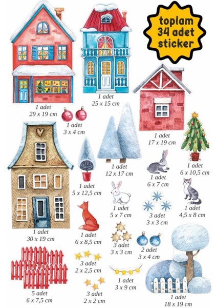 Kış Temalı Yılbaşı Çam Ağacı Cam Sticker Seti Hediye Paketi Cam Duvar Süsü Dekorasyon Çıkartmaları