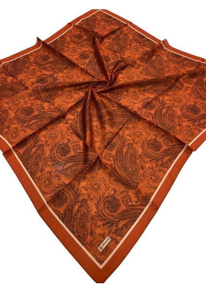 Koyu Turuncu Siyane Scarf Etnik Tablo Desen Soft Eşarp