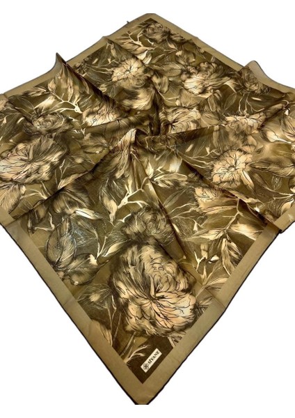 Yağ Yeşili Siyane Scarf Lotus Desen Soft Eşarp