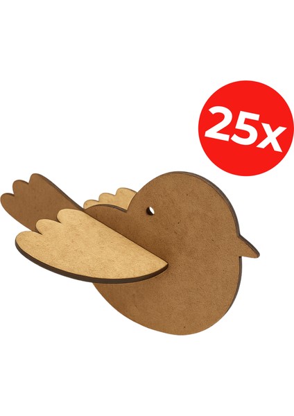 Kuş Tasarım Set - Ahşap Kuş Boyama - Sevimli Ahşap Kuş - 25'li Set