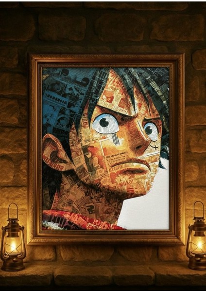 Manga Kolaj Portre – Altın Çerçeveli Dekoratif Duvar Tablosu