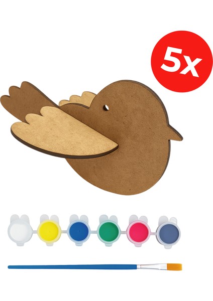 Kuş Tasarım Boyama Seti - Ahşap Kuş Boyama - Kuş Tasarım Seti