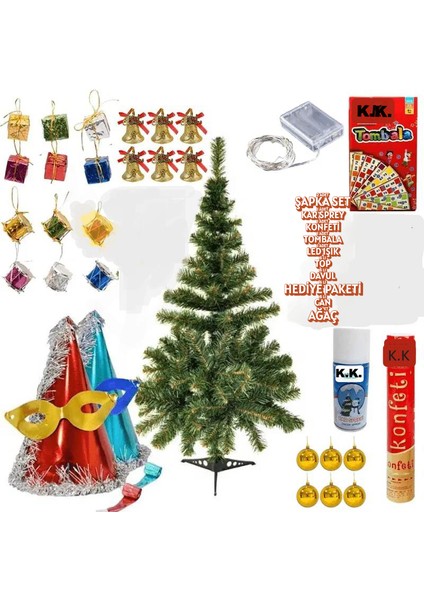 Yılbaşı Ağacı Süs Süslü Yeşil Ağaç Işıklı 180CM