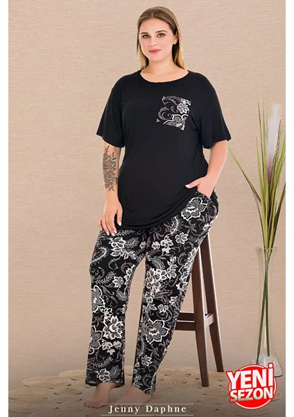 Lady Büyük Beden Çiçek Desenli Cepli Pijama Bisiklet Yaka Kısa Kollu Pijama Takımı fiyatları