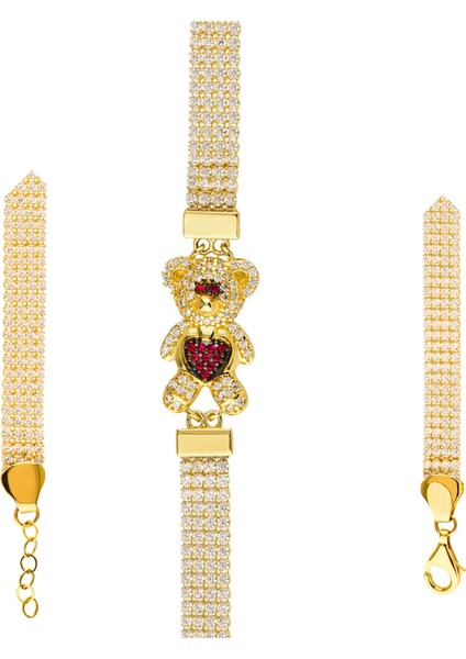 14 Ayar Altın Su Yolu Yakut Ayıcık Bileklik, Sevimli ve Minimal Hayvan Figürlü Takı