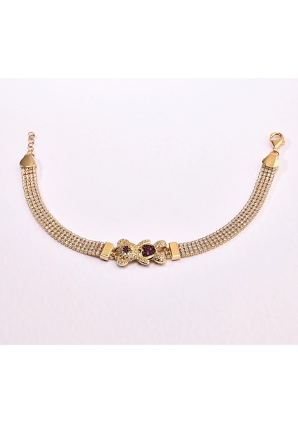 14 Ayar Altın Su Yolu Yakut Ayıcık Bileklik, Sevimli ve Minimal Hayvan Figürlü Takı fırsatları