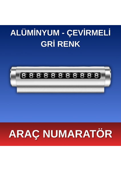 - Araç Torpido Üstü Numaratör - Alüminyum - Çevirmeli - Gri Renk