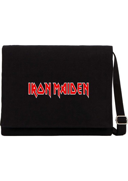 Iron Maiden Red Text Siyah Kanvas Postacı Çantası
