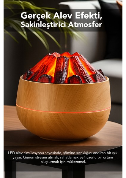 Volkan Hava Nemlendirici - 300ML Işıklı Buhar Makinesi Humidifier Aroma Difüzörü Açık Kahve fiyatları