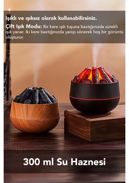 Volkan Hava Nemlendirici - 300ML Işıklı Buhar Makinesi Humidifier Aroma Difüzörü Açık Kahve modelleri
