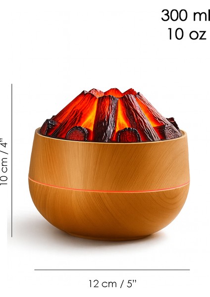Volkan Hava Nemlendirici - 300ML Işıklı Buhar Makinesi Humidifier Aroma Difüzörü Açık Kahve fırsatları