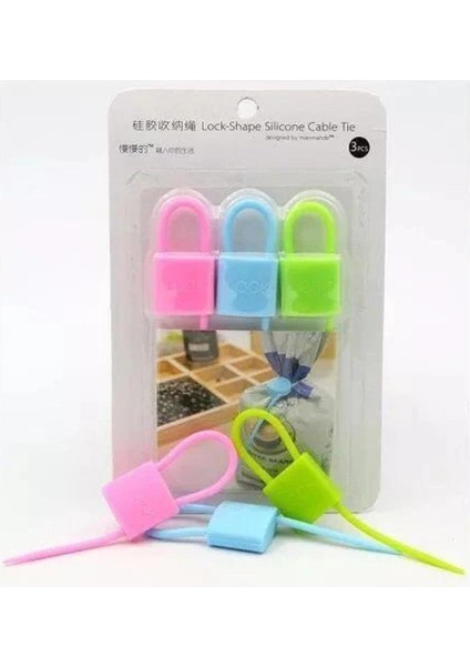Kilit Şeklinde Silikon Kablo ve Poşet Bağlama Aparatı (3'lü Set) indirimleri
