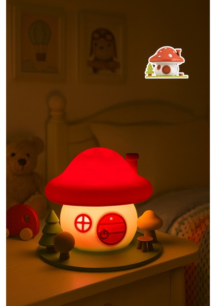 Mushroom House Lamp – Mantar Ev Gece Lambası | Çocuk Odası Dekor ve LED Aydınlatma