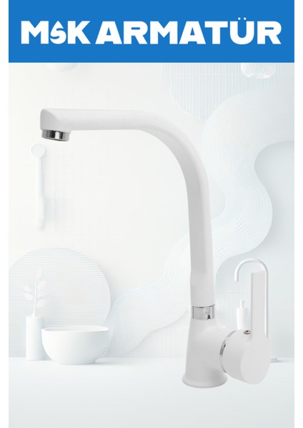 Beyaz Krom Armut Balıksırtı Eviye Bataryası Çeşmesi