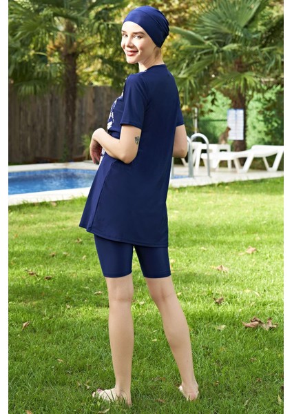 2426-3 Fermuarlı Yarım Kol Likralı Su Itici ve Çabuk Kuruyan Kumaş Tesettür Mayo modelleri