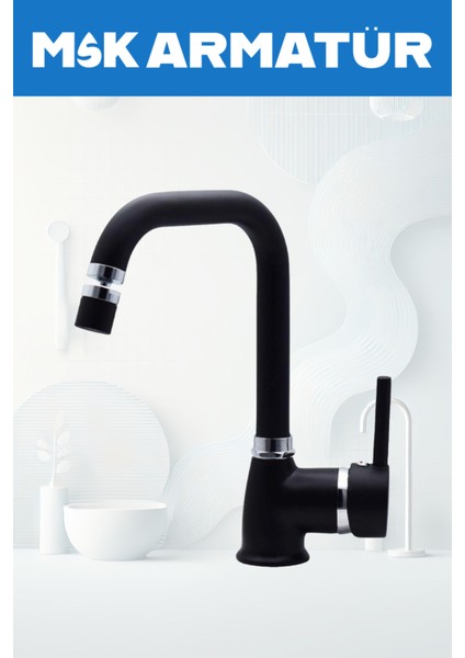 Siyah Krom Armut Köşe Oynar Başlıklı Eviye Bataryası Çeşmesi