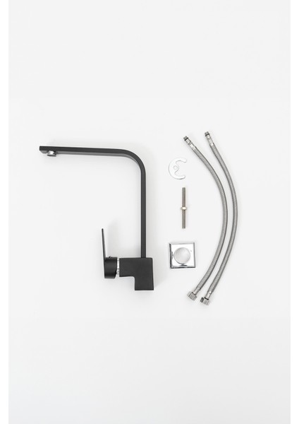 Modern Siyah Kare Uzun Mutfak Bataryası 360 Derece Oynar Başlık-Ağır Gövde modelleri