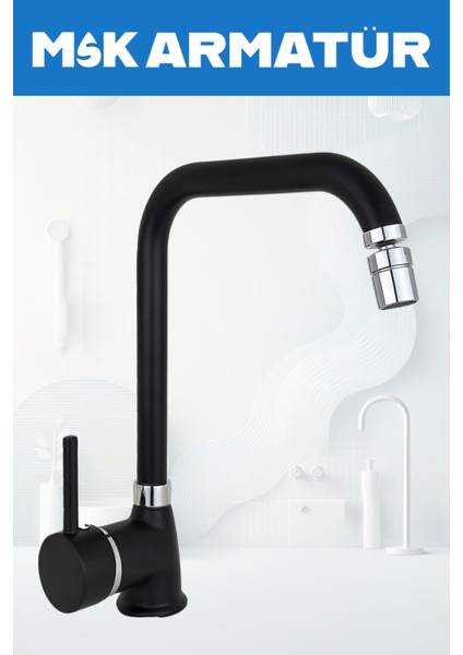 Siyah Krom Armut Köşe Oynar Başlıklı Eviye Bataryası Çeşmesi