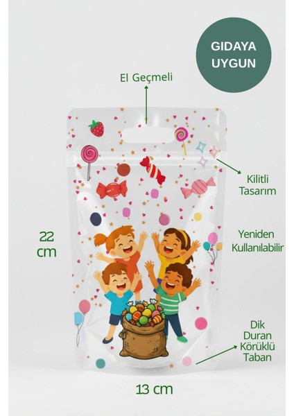 10 Adet Dik Duran El Geçmeli Kilitli Şeker Poşeti Parti Doğum Günü Doypack Hediye Poşeti fırsatları