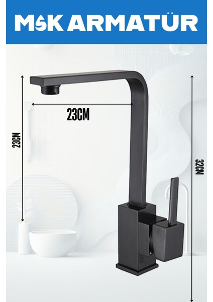 Siyah Kare Lüx Eviye Bataryası Çeşmesi