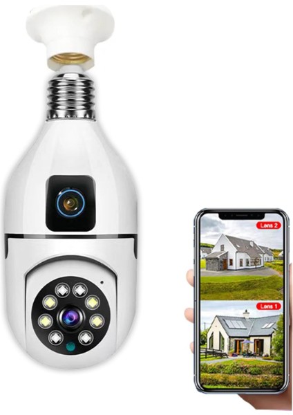 Çift Lensli Duy Girişli Kablosuz Ampul Kamera