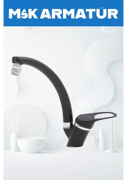 Siyah Krom Oynar Başlıklı Mix Eviye Bataryası Çeşmesi