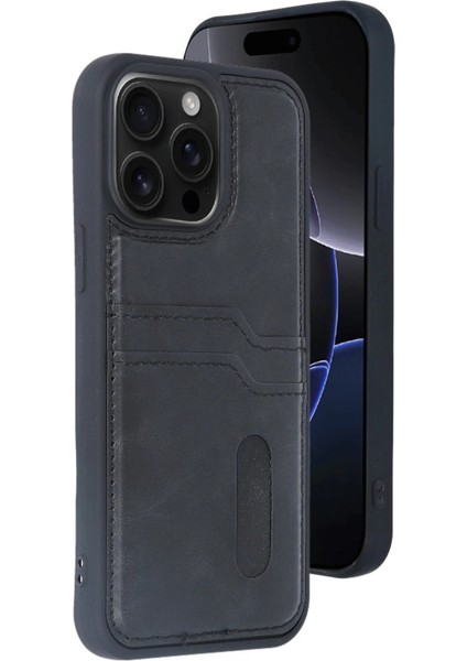 Iphone 14 Pro Max Kılıf Sara Kartvizitli Deri Kılıf - Siyah