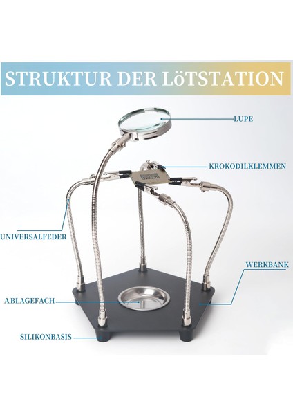 Üçüncü El Lehimleme, Lehim Için Büyüteçli Platin Tutucu, Model Yapımı Aksesuarı, 4 Kol, Yardımcı El Işi, Takı, Hobi Atölyesi Için modelleri
