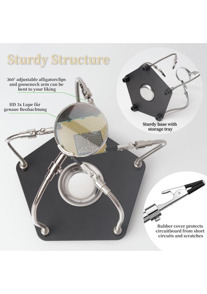Üçüncü El Lehimleme, Lehim Için Büyüteçli Platin Tutucu, Model Yapımı Aksesuarı, 4 Kol, Yardımcı El Işi, Takı, Hobi Atölyesi Için fırsatları