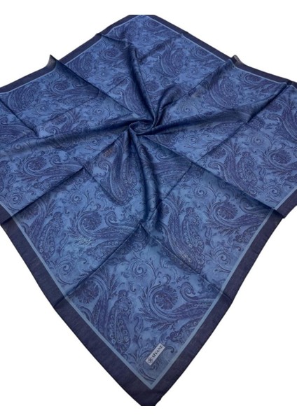 Lacivert Siyane Scarf Etnik Tablo Desen Soft Eşarp