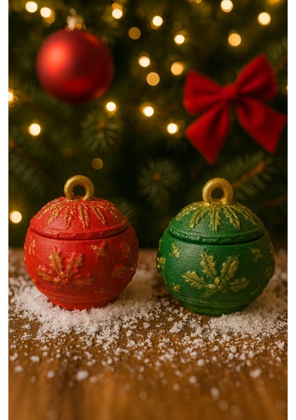 Yılbaşı Kar Tanesi Kabartmalı Süs Kutusu – 2’li Set | Tealight Mum Dahil | Seramik Döküm El Boyaması