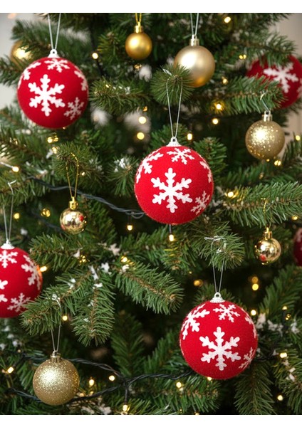 Yılbaşı Topu Kırmızı Kar Taneli 6 Adet 8cm fiyatları