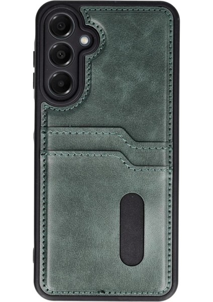 Samsung Galaxy A26 Kılıf Sara Kartvizitli Deri Kılıf - Koyu Yeşil