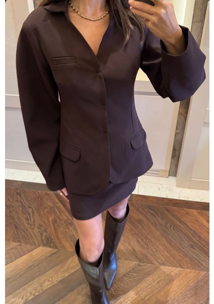 Ters Dikiş Düğme Detay Dik Ceket V Yaka Tasarım Pinterest Muadil Business Premium Kalite Muadil Şık Bluz Ceket Mini Etek Ikili Takım