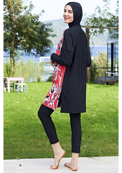 2411-2 Oversize Desenli Likralı Su Itici ve Çabuk Kuruyan Kumaş Tesettür Mayo fiyatları