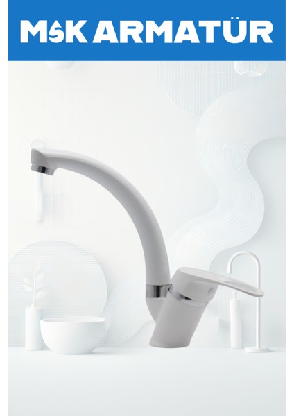 Beyaz Krom Mix Eviye Bataryası Çeşmesi