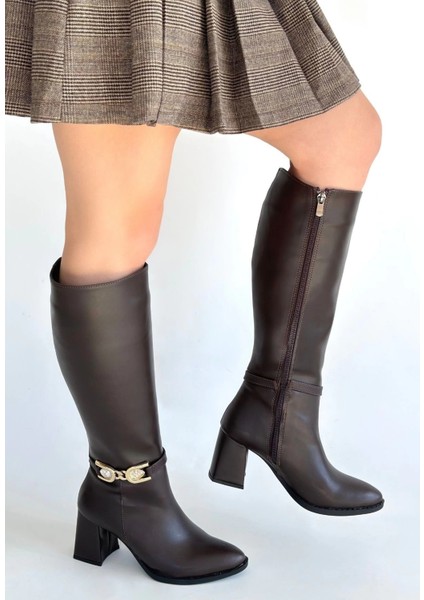 Mooni Kahverengi Cilt Topuklu Çizme fiyatları