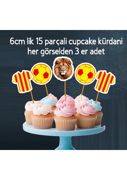 Taraftar Futbol Set 32 Parça Futbol Sarı Kırmızı Doğum Günü Seti Banner Pasta Kürdanı Cupcake Süsü Seti modelleri