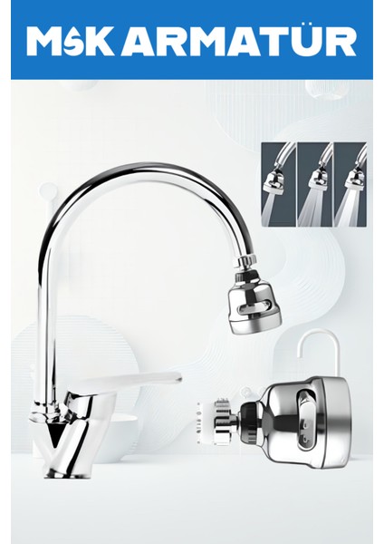 Krom Baston Oynar Başlıklı Eviye Bataryası Çeşmesi