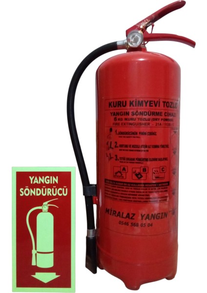 Yangın Tüpü 6 kg Kuru Kimyevi Tozlu Levhalı 4 Askı Aparatlı