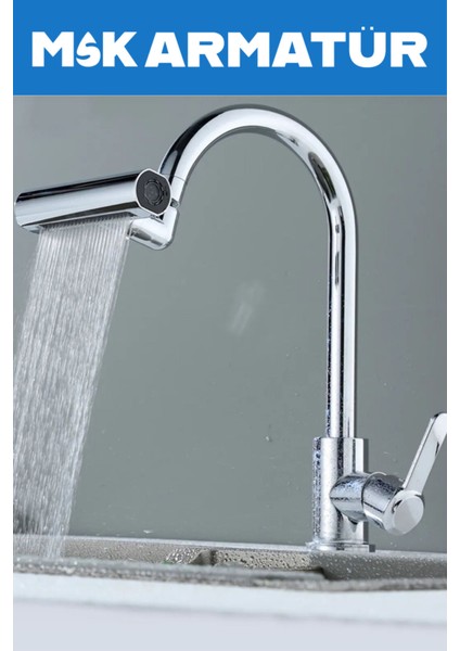 Krom Armut Baston 4 Fonksyonlu Eviye Bataryası Çeşmesi