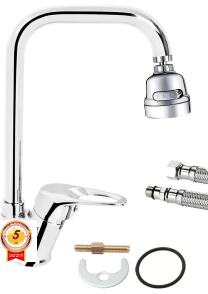 5 Yıl Garantili Kare Boru Aç Kapa Çift Su Girişli Mutfak Evye Bataryası