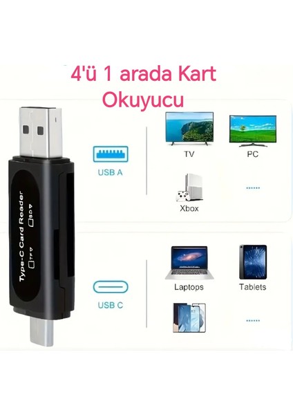4'ü 1 Arada Kart Okuyucu Type-C ve USB Çift Protokol Mikro Sd/tf Hafıza Kartı Kart Okuyucu