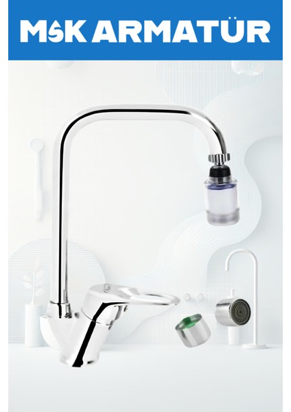 Krom Köşe Pamuk Filtreli Eviye Bataryası Çeşmesi