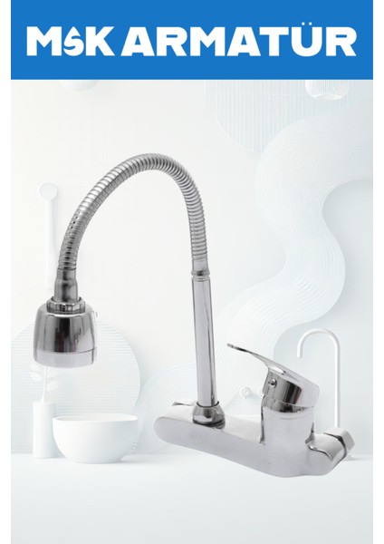 Krom Duvardan Krom Oynar Borulu Eviye ve Lavabo Bataryası fiyatları