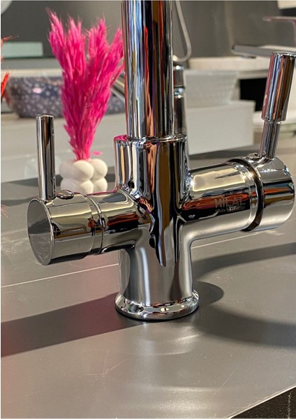 Krom 3 Yollu Arıtmalı Batarya Pirinç Garantili Arıtmalı Mutfak Musluğu