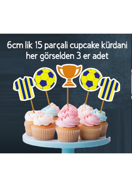 Futbol Taraftar Set 32 Parça Sarı Lacivert Doğum Günü Seti Banner Pasta Kürdanı Cupcake Süsü Set fırsatları