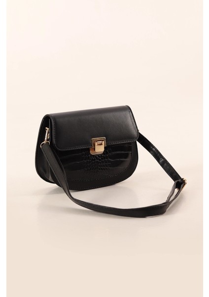 Siyah Kroko Detaylı Kilit Kapaklı Kadın El Kol ve Omuz Çantası fırsatları